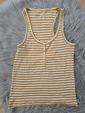 Aerie Real Soft Button Neckline Striped Basic Tank Top